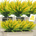 40 Bundles Artificial Lavender Outdoor UV Resistant No Maintain,Yellow | Faux Lavender Flowers with Greenery Monkey Grass,Lifelike Plastic Plants for Garden Porch/Window Box/Patio Hanging Decor