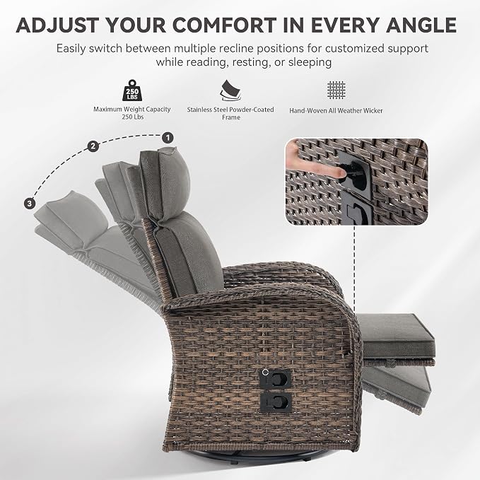 Zero Gravity Patio Swivel Rocking Recliner Chair - Image 6