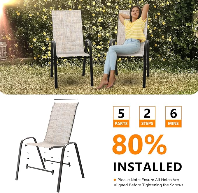 VINGLI Patio Chairs Set of 4 – Stackable Outdoor Dining Chairs - Image 6