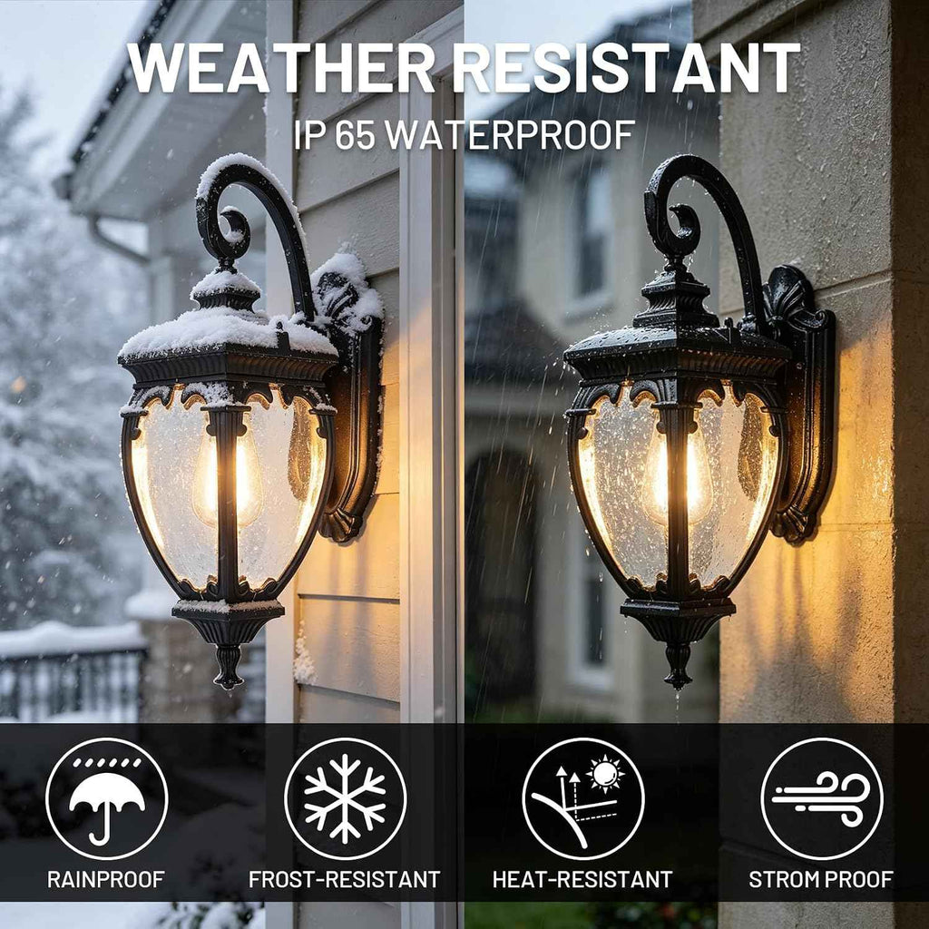 Porch Lights Outdoor Wall Lights Exterior Sconce Light Fixtures | 18.7" Aluminum Outdoor Wall Lantern with Seeded Glass, Waterproof Black Exterior Light Fixtures for Porch House Outside Patio