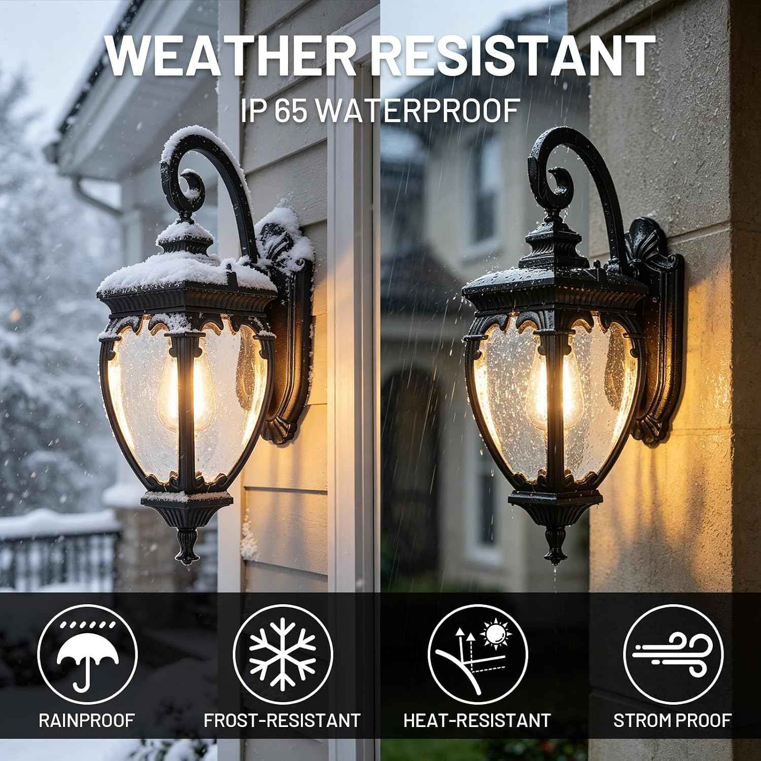 Porch Lights Outdoor Wall Lights Exterior Sconce Light Fixtures | 18.7" Aluminum Outdoor Wall Lantern with Seeded Glass, Waterproof Black Exterior Light Fixtures for Porch House Outside Patio