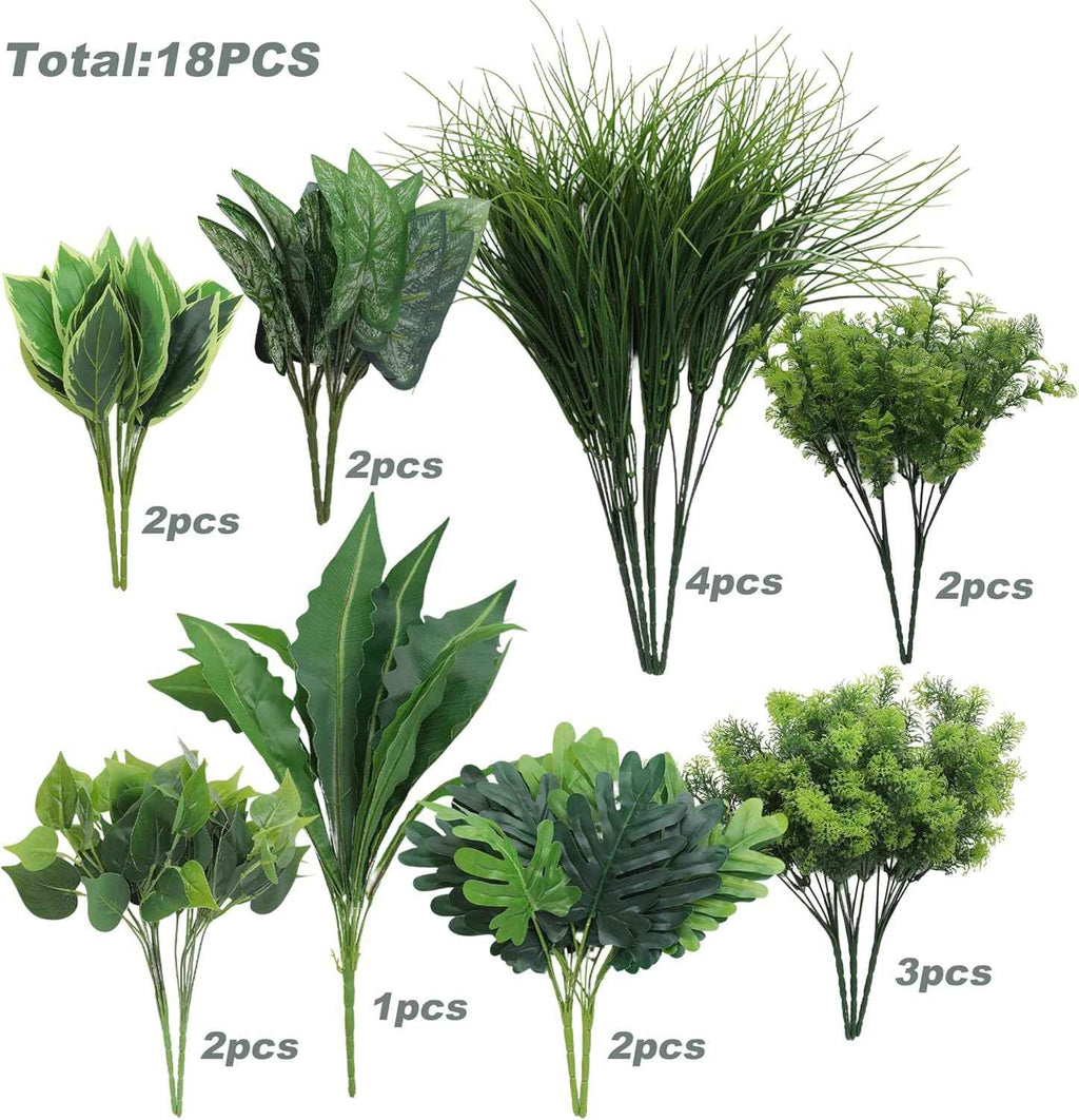 18PCS Artificial Plants Outdoor, Faux Flower Greenery Stems for Outside | UV Resistant Faux Outdoor plants, Fake Shrubs Plants for Patio Garden, Front Porch, Window Box, Spring Summer Home Decor