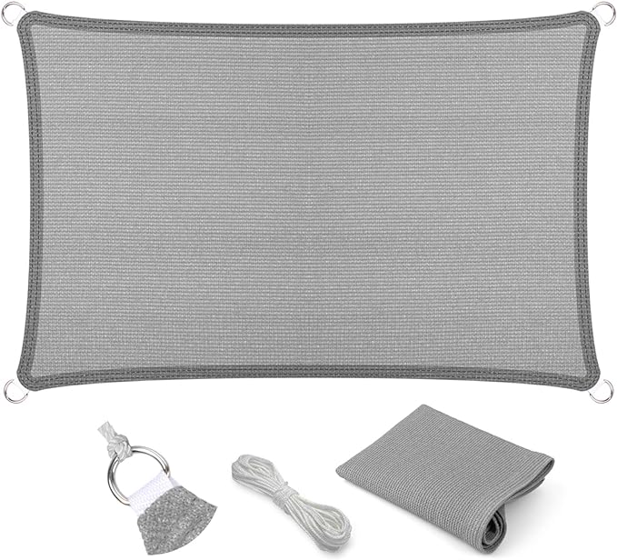Eden's Decor Straight Flat-Edged Sun Shade Sail Rectangular 13' x 21' Grey by EdensDecorInc