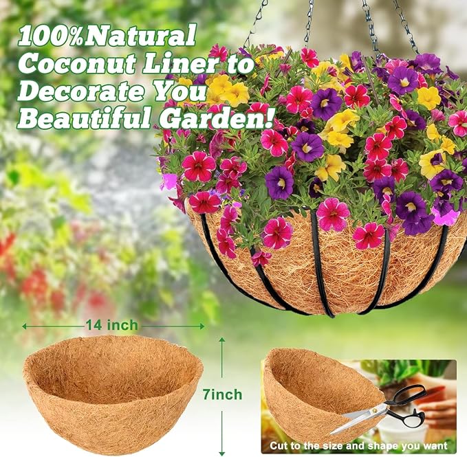 Y&M 2PCS 14" Round Coconut Fiber Liner Pre-Formed Replacement - Image 2