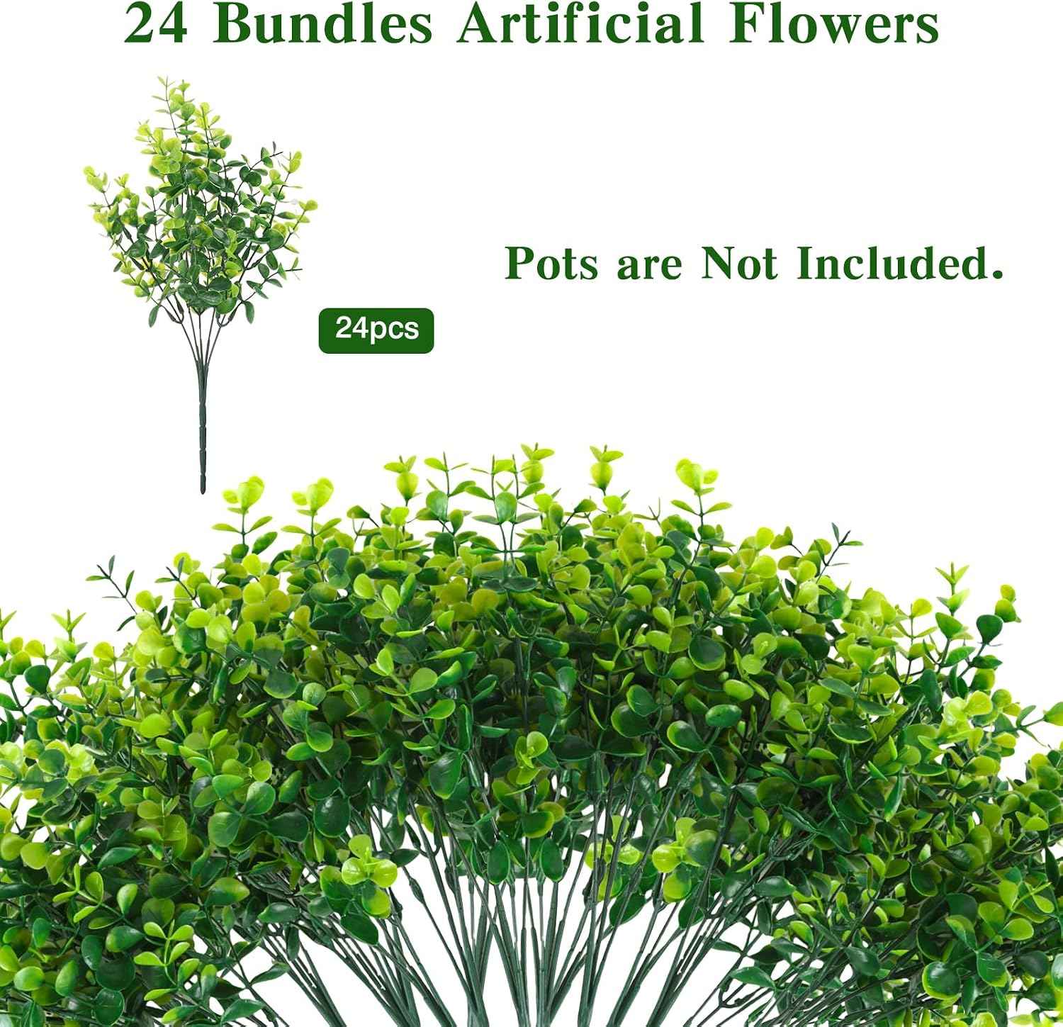 CEWOR Artificial Boxwood Stems 24 Pack Artificial Plants for Outdoor UV Resistant Faux Plants Fake Eucalyptus Shrubs for Room Decor Indoor Outdoor