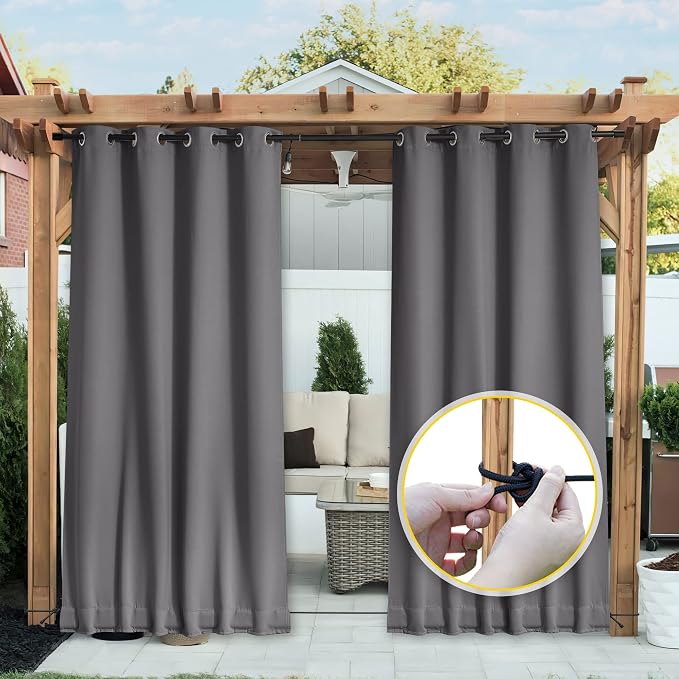 NICETOWN 2 Panels Outdoor Curtains Waterproof Grommet & Back Tab on Top & Bottom - Image 8