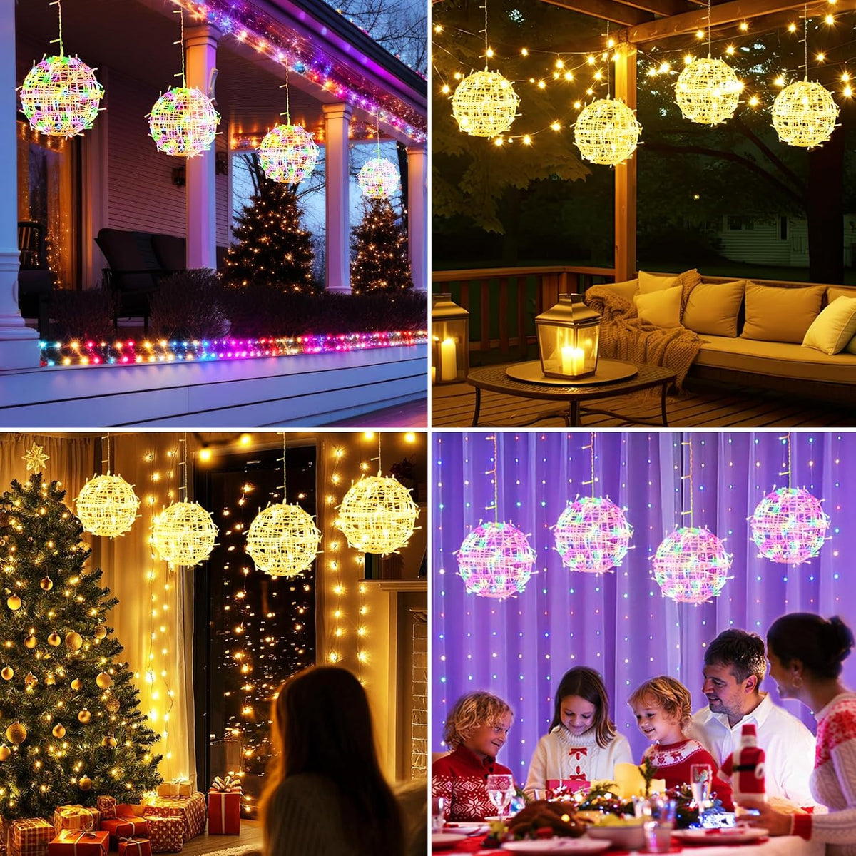 kolpop Color Changing Christmas Outdoor Balls Lights, 11 Modes Sphere Lights with Remote & Timer, 4 Pack 7.87" Dimmable Hanging Tree Globe Light with Plug-in for Xmas Party Yard Garden Decorations