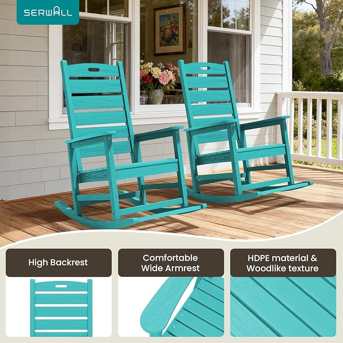SERWALL Outdoor Rocking Chair Set of 2, Oversized Rocking Chair - Image 9