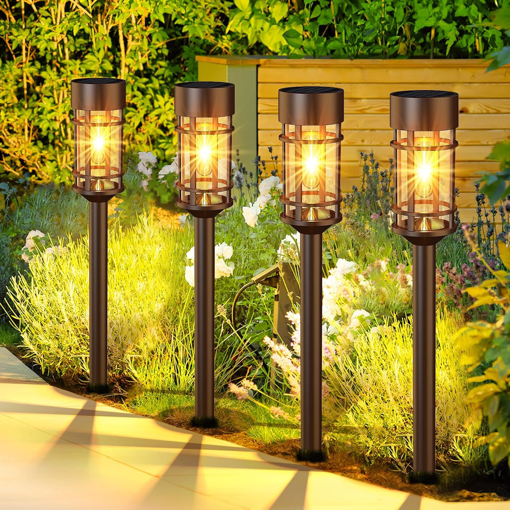 ILANCK Solar Pathway Lights Outdoor Solar Lights 8 Pack Metal & Glass Design - Waterproof Auto On/Off Bright Long-Lasting Garden Landscape Lighting Walkway Driveway
