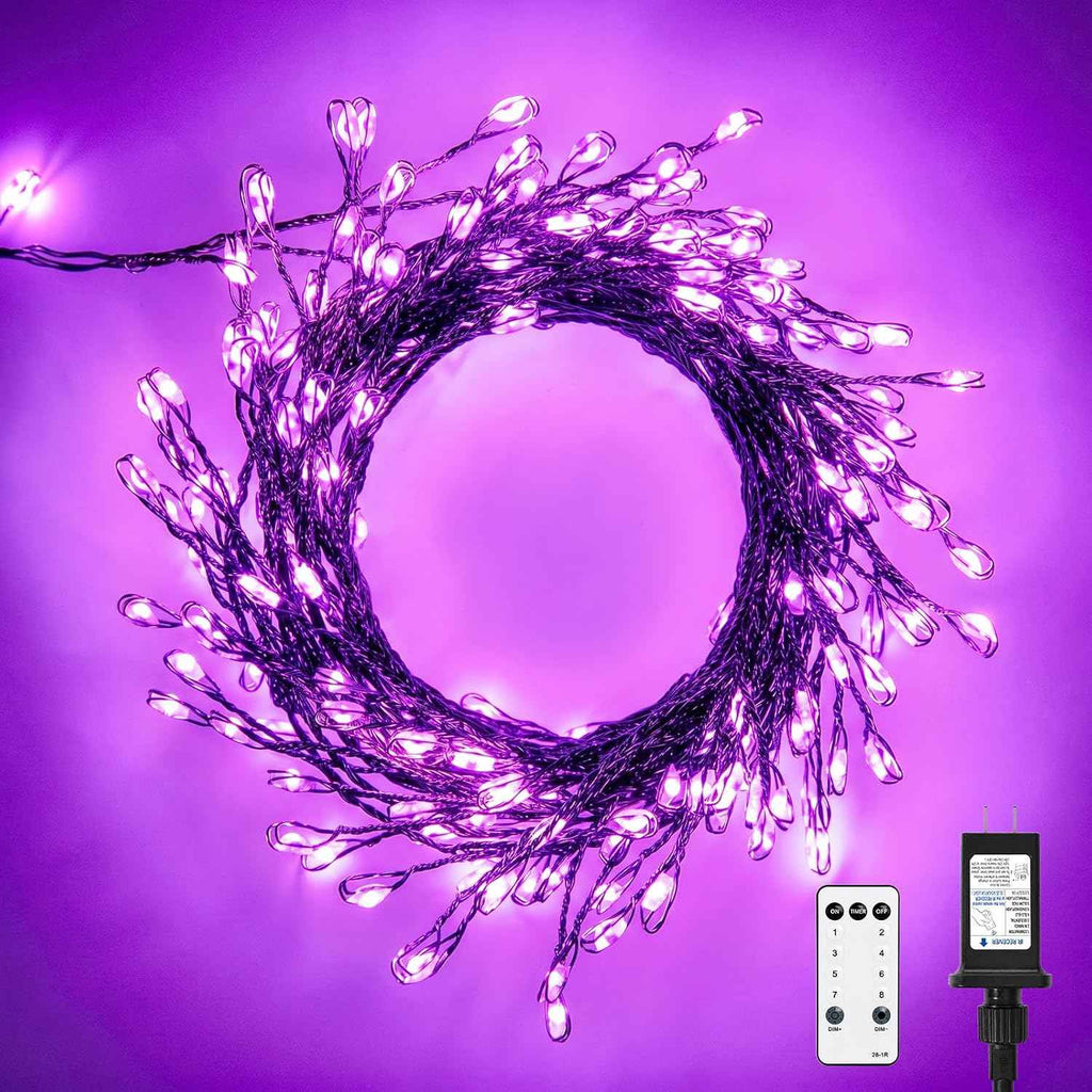Halloween Fairy Lights Plug in, 10Feet 200 LEDs Firecracker String Lights with Remote, Waterproof Cluster String Lights for Ceiling Bedroom Wreath Window Bar Haunted Theme Halloween Decoration, Purple