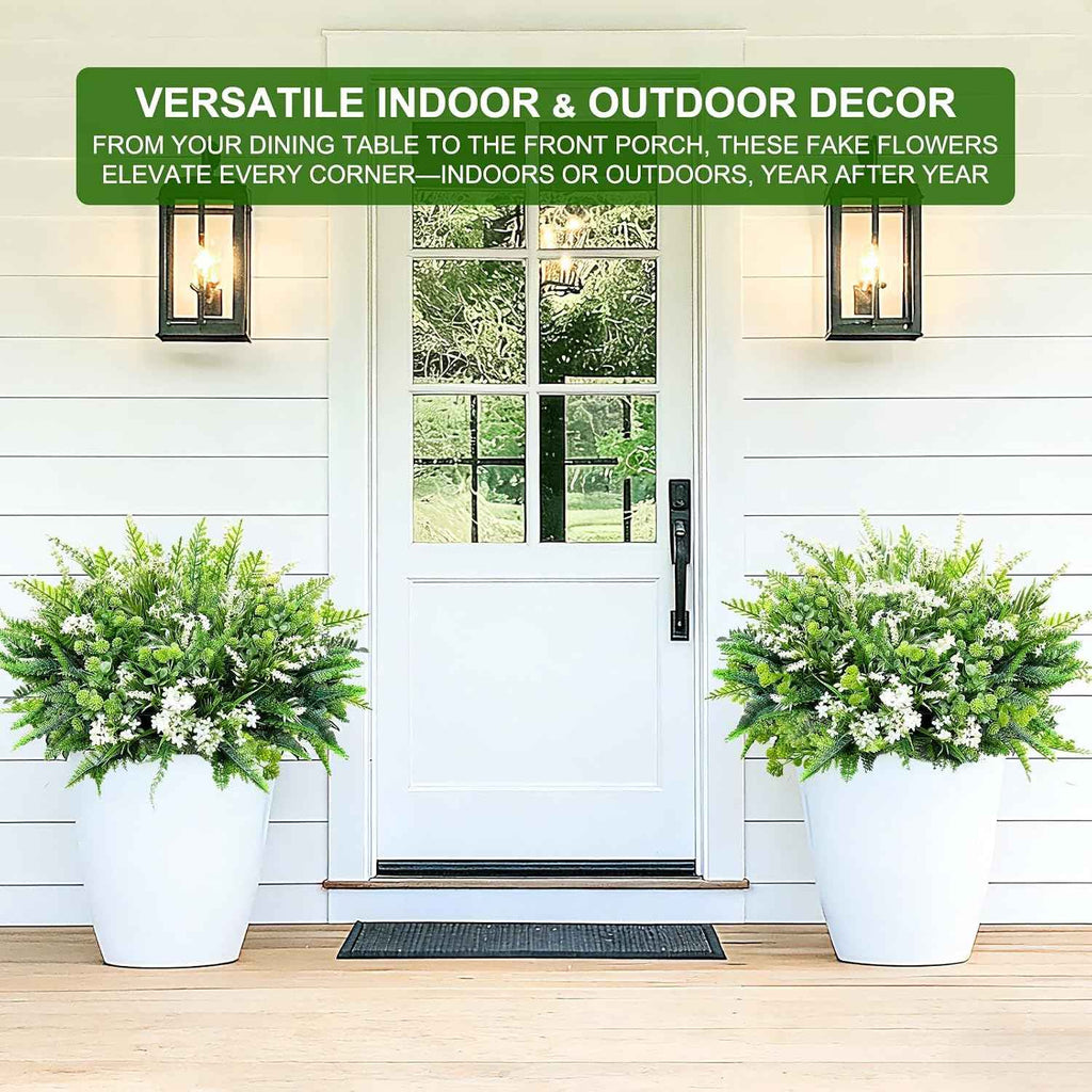 TURNMEON Artificial Plants Outdoor Fake Plants UV Resistant No Fade 12 Bundles 4 Styles Faux Plant Plastic Greenery Shrubs Boston Fern Lavender for Outside Gardens Porch Patio Indoor Home Decor