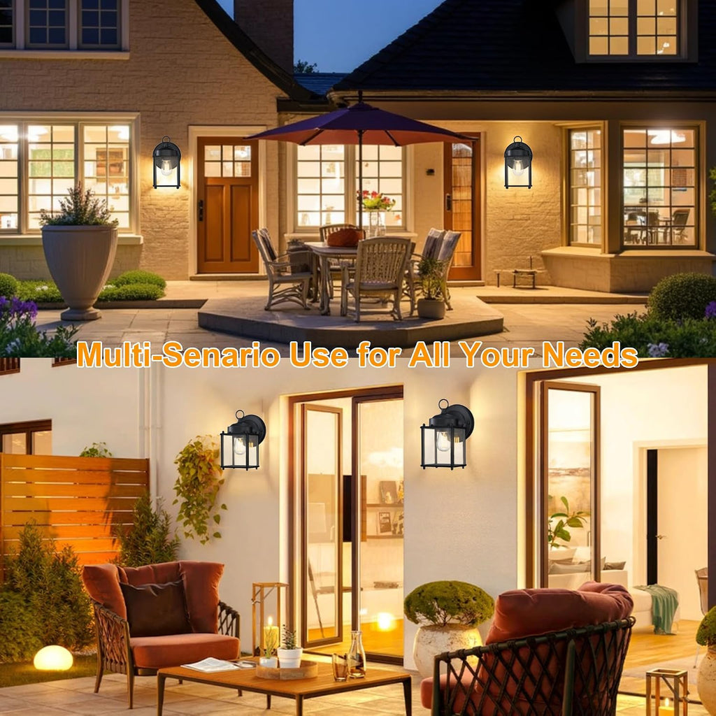 GRUENLICH Outdoor Wall Light Fixture, Clear Glass, Black, 2 Pack | Exterior Porch Light Wall Sconce Lantern for House, Patio, Garage, Anti-rust Metal, E26 Socket 60W Max