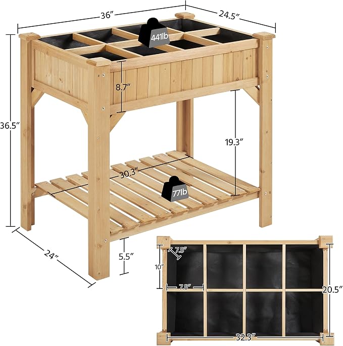 Yaheetech 36x25x37 Inch Raised Garden Bed 8 Pocket Herbs Outdoor Horticulture - Image 6