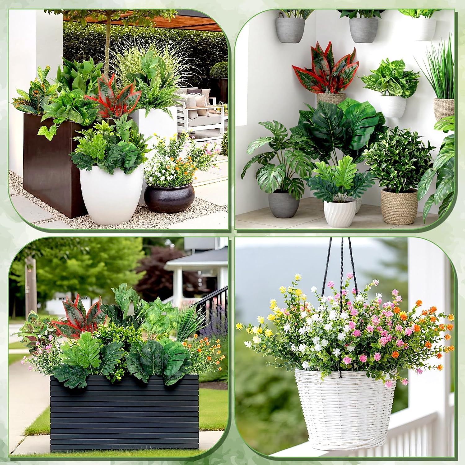 Hoteam 30 Bundles Outdoor Artificial Plants Faux Bushes Plastic Fake Greenery Stems Shrubs UV Resistant for Indoor Outside Hanging Plants Front Porch Home Garden Window Box Spring Summer Decor