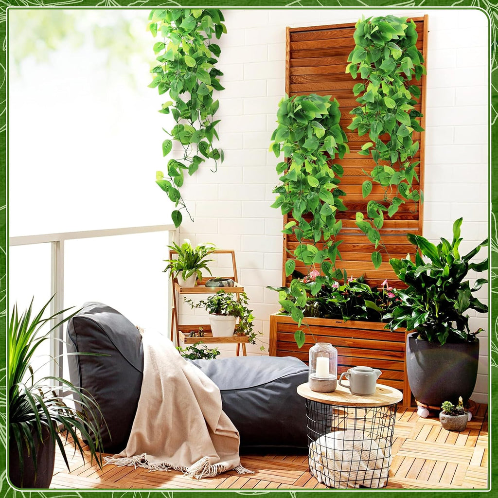 2-Pack Fake Hanging Plants, Faux Hanging Plant Artificial Greenery for Living Room Bedroom Boho Wall Shelf Indoor Outdoor Decor (Green Pothos Ivy Vines)