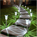 DenicMic Solar Lights Outdoor Waterproof 10 Pack Pathway Lights Cool White | Stake Lights for Yard Garden Driveway Walkway Outside Landscape Path Lights, Auto On/Off 6000K LED, Stainless Steel Pole