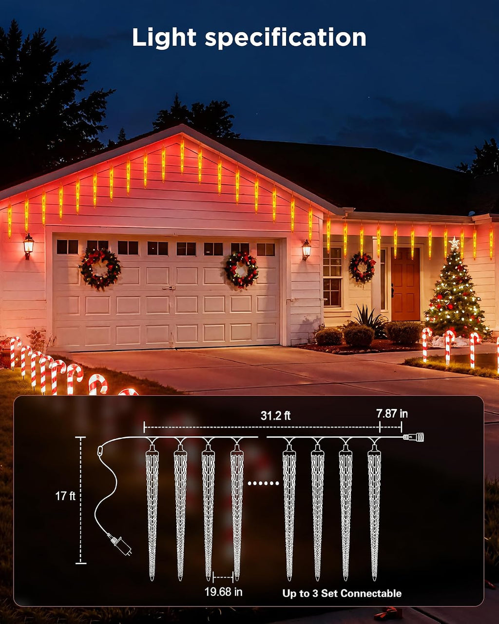 Brightown Smart Icicle Lights for Outside - Color Changing Christmas Lights | 31.2ft with 20 Tubes 100 LED Christmas Lights Decoration, APP Controlled RGB Customize Display DIY Dynamic Lighting Effect