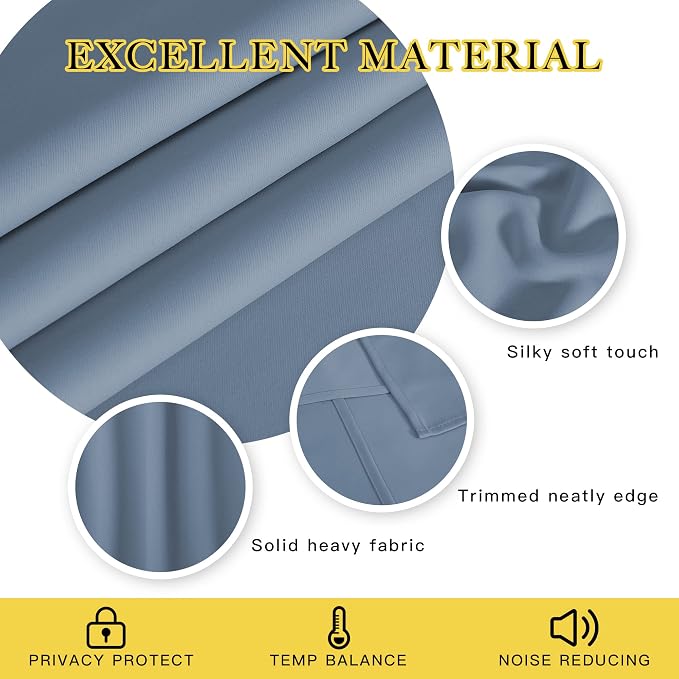 NICETOWN Stone Blue Blackout Curtains 72 inches Long, Grommet Privacy Window - Image 2