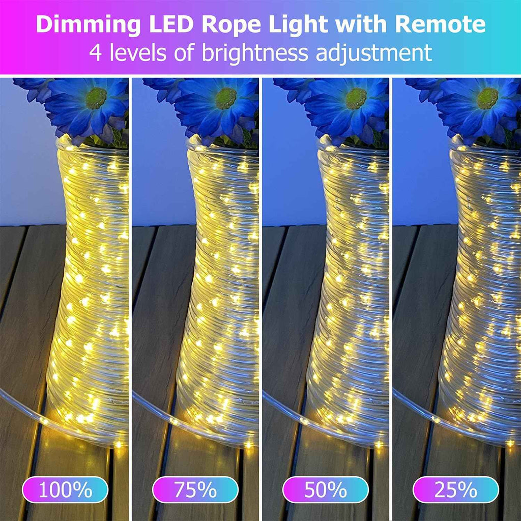 50ft LED Rope Lights for Outside, 25 Colors IP68 Waterproof, Dimmable Warm White RGB Outdoor String Lights with 4 Brightness, Red White Blue for Patriotic Decorations, Fairy Lights for Indoor Bedroom