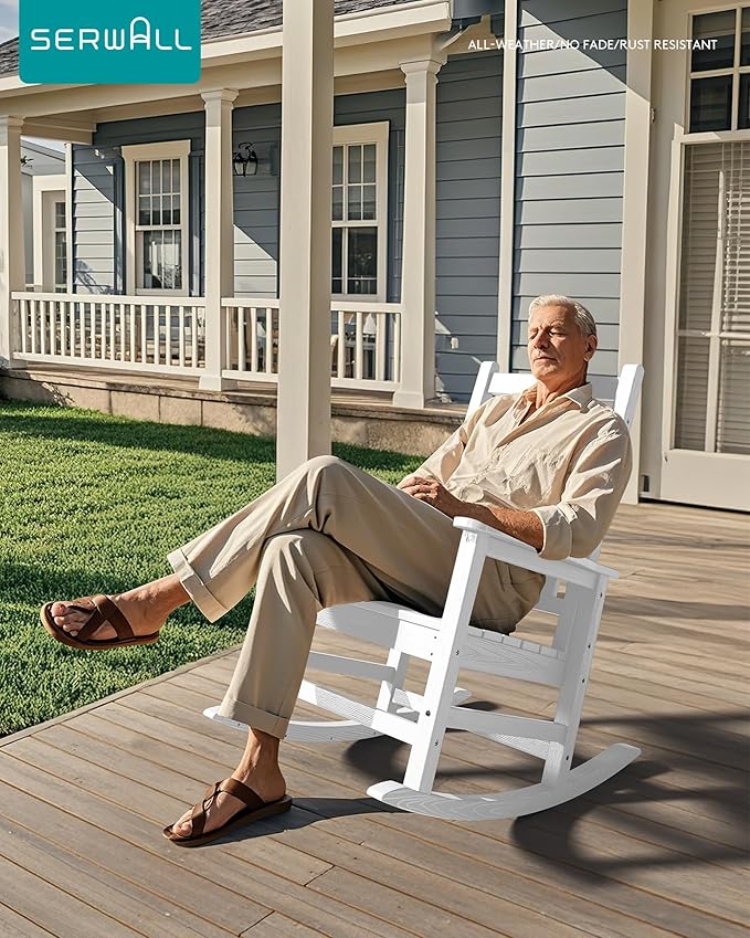 SERWALL Outdoor Rocking Chair, HDPE Rocking Chair - Image 2
