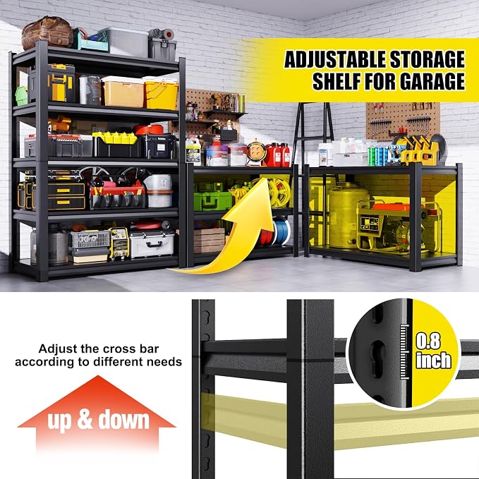Set of 3 Garage Shelving-2050 lbs 5 Tier Storage Shelves, Adjustable Heavy Duty - Image 4