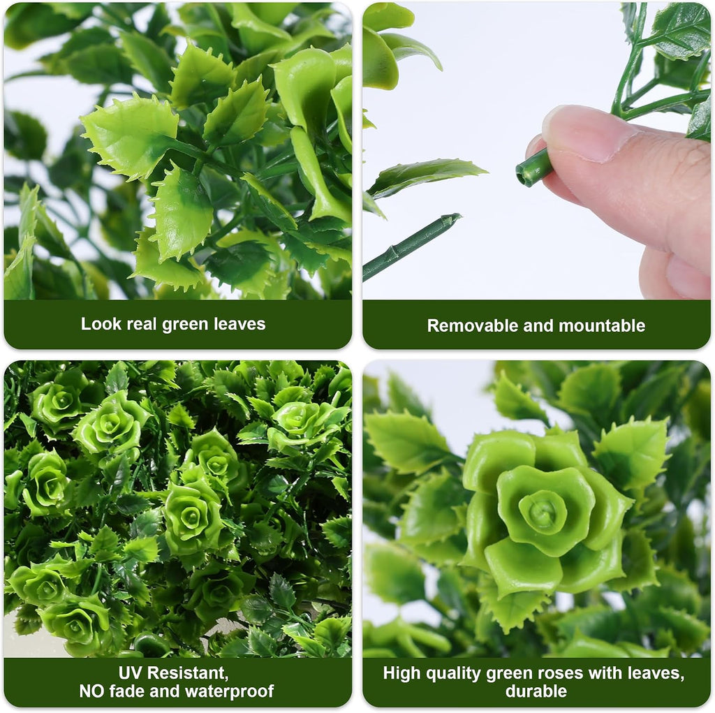 HyeFlora Artificial Plants for Outdoors Outside Spring Summer Decoration, 12 Bundles Faux Green Plastic Leaves Stems Bulk Fake Greenery Look Real UV Resistant for Home Porch Patio Planter Yard Wedding
