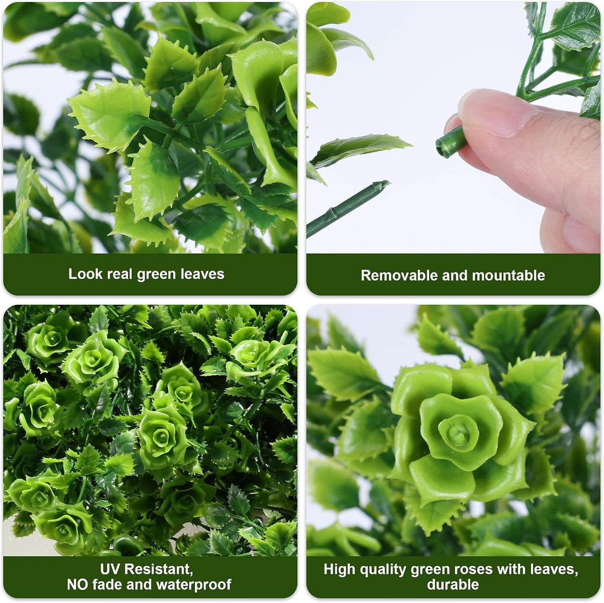 HyeFlora Artificial Plants for Outdoors Outside Spring Summer Decoration, 12 Bundles Faux Green Plastic Leaves Stems Bulk Fake Greenery Look Real UV Resistant for Home Porch Patio Planter Yard Wedding