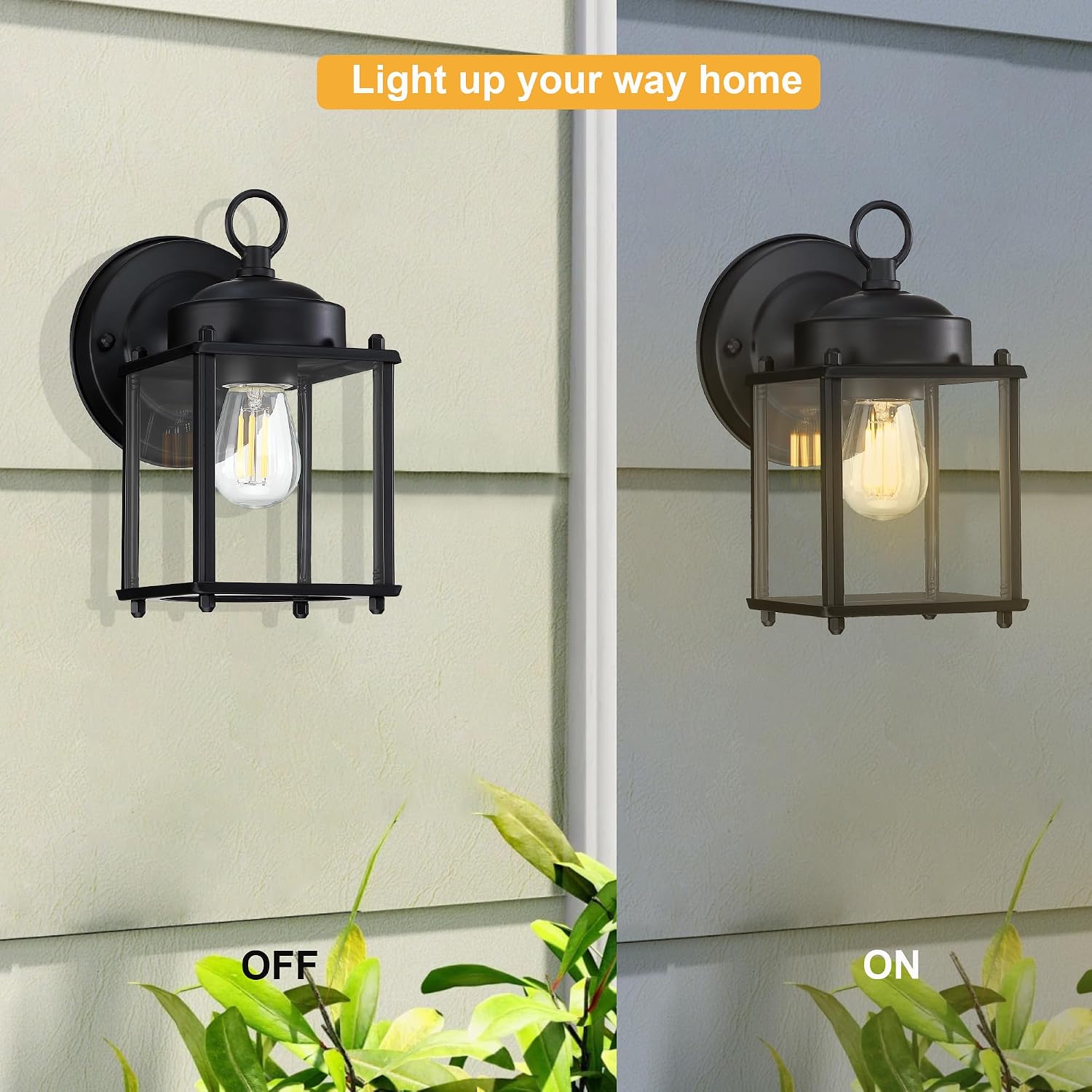 GRUENLICH Outdoor Wall Light Fixture, Clear Glass, Black, 2 Pack | Exterior Porch Light Wall Sconce Lantern for House, Patio, Garage, Anti-rust Metal, E26 Socket 60W Max