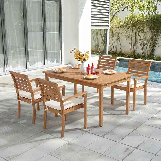 OC Orange-Casual Stackable Patio Dining Chairs Set of 2, Outdoor Acacia Wooden