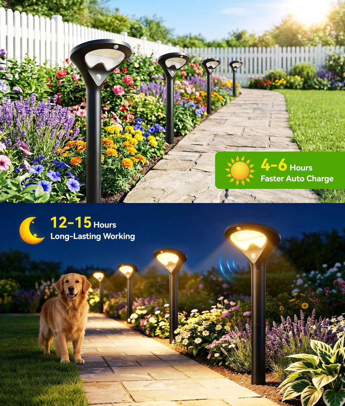 ELECLINK Solar Pathway Lights Outdoor with Motion Sensor, 6 Pack Security Solar Garden Lights, 400LM Bright LEDs, Larger Glass Panel, 3 Modes Waterproof Path Lights for Yard Patio Walkway Driveway