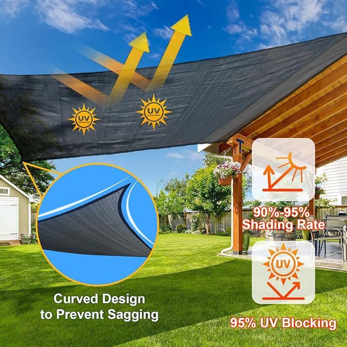 SUNLAX Sun Shade Sail 7' x 13' Dark Grey Rectangle Canopy Sail Shade Cover UV - Image 4