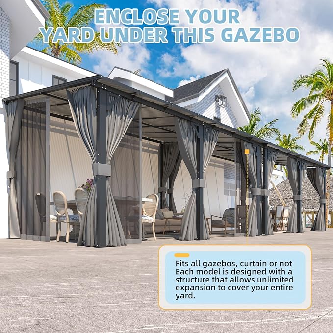 AECOJOY 20' X 12' Gazebo for Patio, Large Wall-Mounted Lean to Pergola Gazebo - Image 6