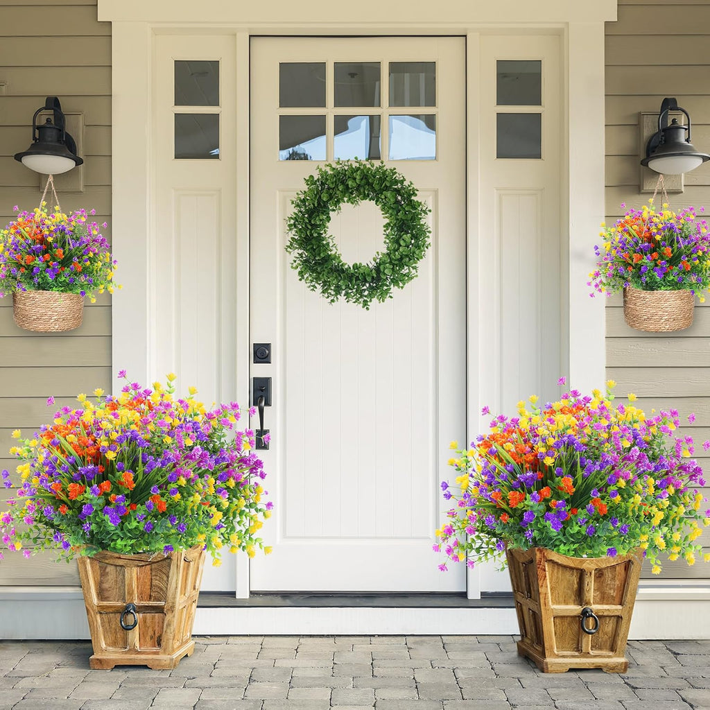 Sggvecsy Artificial Flowers for Outdoors 24 Bundles UV Resistant Boxwood Shrubs Artificial Eucalyptus Fake Plants Faux Plastic Greenery for Farmhouse Garden Home Indoor Outdoor Decoration（Mixed）
