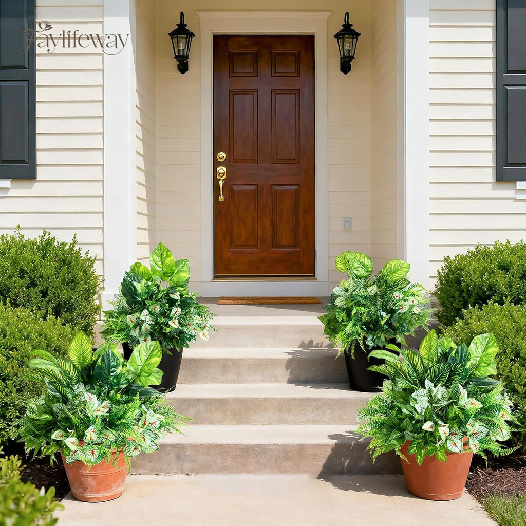 12 Bundles Artificial Plants Outdoor, UV Resistant Greenery | Large faux greenery stems for outside planters, porch, window box and patio garden decor. Maintenance free, pot not included