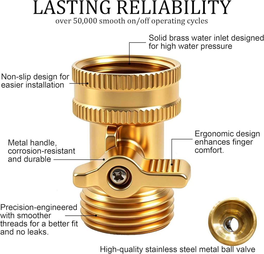 Xiny Tool Brass Garden Hose Shut Off Valve, Heavy Duty 3/4 Inch Solid Brass Garden Hose Shut Off Valve with 4 Extra Rubber Washers