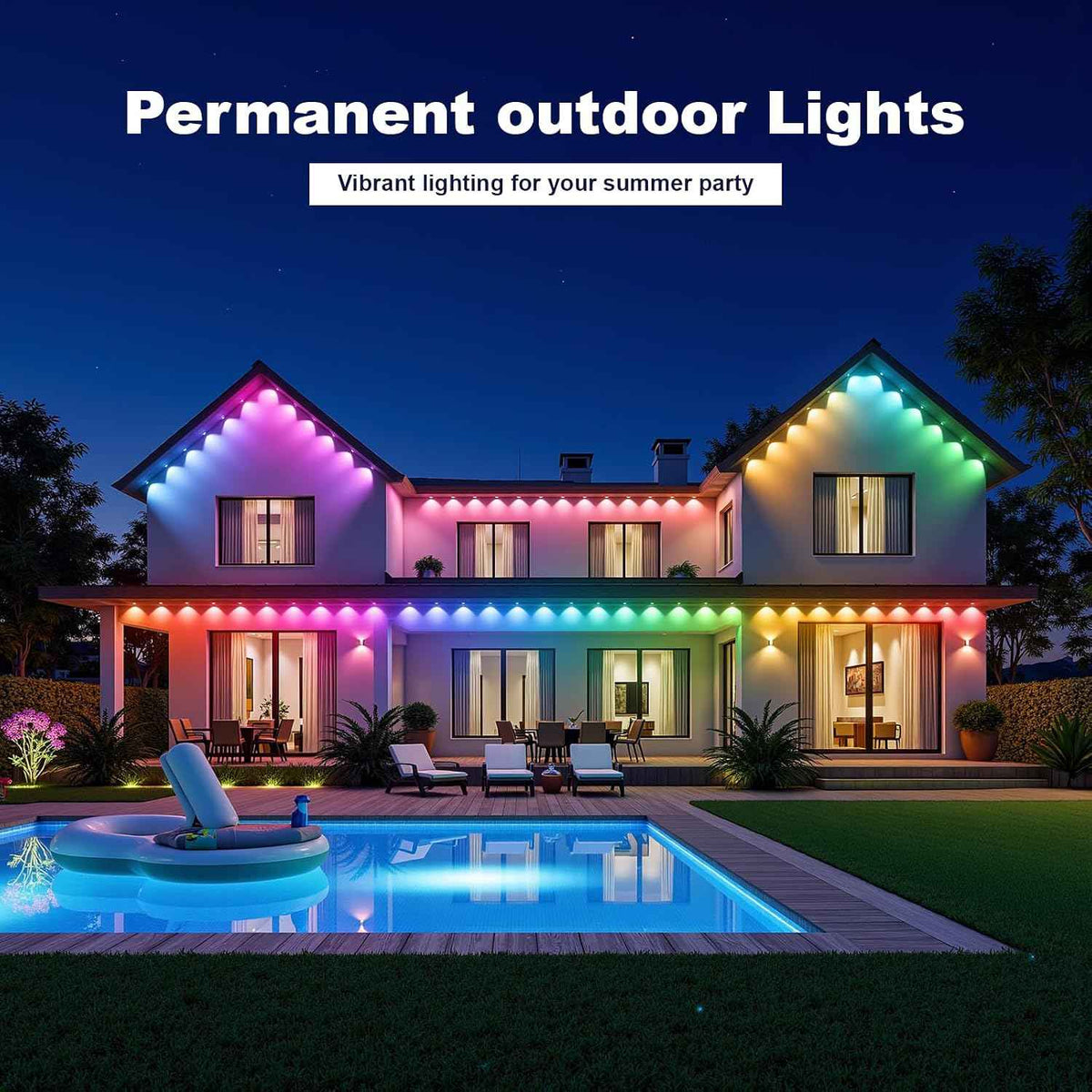 Permanent Outdoor Lights 50ft, Outdoor Lights, with 30 RGBIC LED，with 16 Million Colors and ，IP67 Waterproof, APP/Remote Control Modes, Holiday & Party Decorations