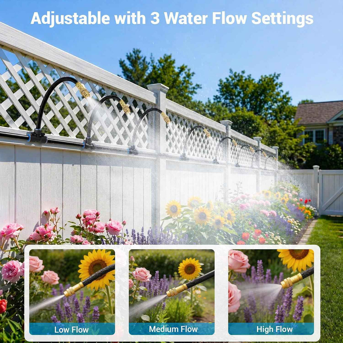 Thiswing 50FT 360° Adjustable Irrigation System for Garden | 1/4" Tubing, Automatic Watering Misting System with 15 Nozzles, Sprinkler for Garden, Yard, Lawn and Outdoor Plants