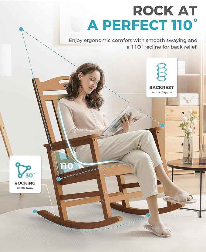 Ciokea Oversized Outdoor Rocking Chair, 380lbs Heavy-Duty Large Patio Rocker