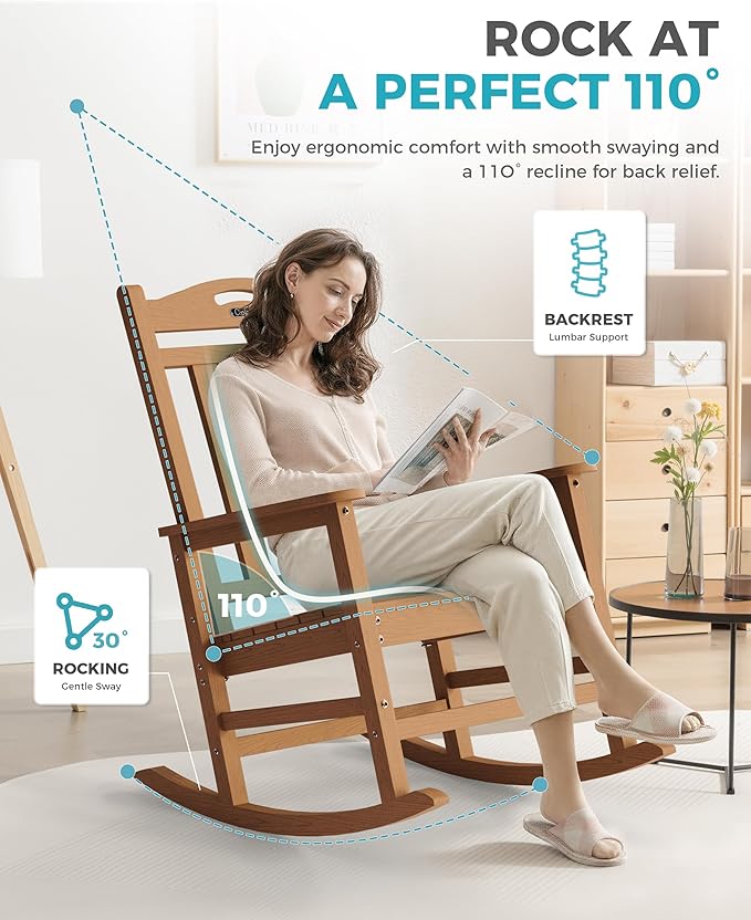 Ciokea Oversized Outdoor Rocking Chairs Set of 3, 380lbs Heavy-Duty Large Patio - Image 4