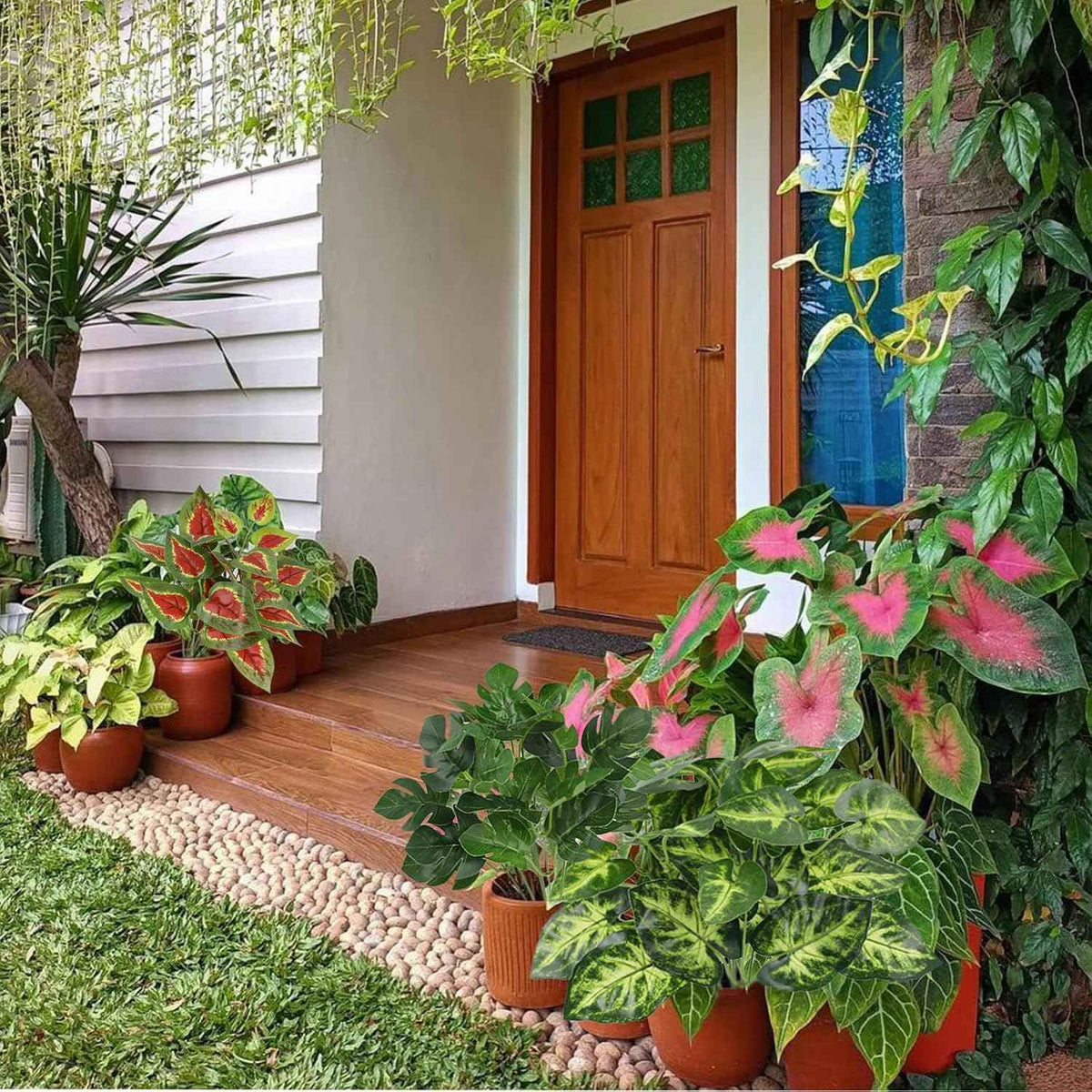 24 Pcs Artificial Plants Outdoor, UV Resistant Fake Flowers Greenery Stems | Plastic Waterproof Fake Greenery Stems Bulk, Faux Outside Hanging Plants, Easy Styling for Garden, Porch, Patio