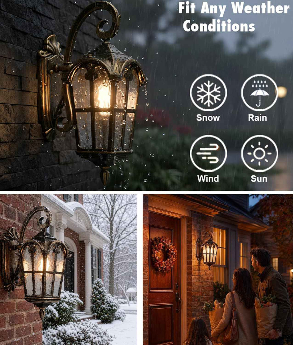 YUBOLE Outdoor Wall Lights Waterproof Wall Sconce Hammered Texture Glass | Exterior Wall Lantern for Front Porch Patio Garage Weather Resistant, Antique Brass