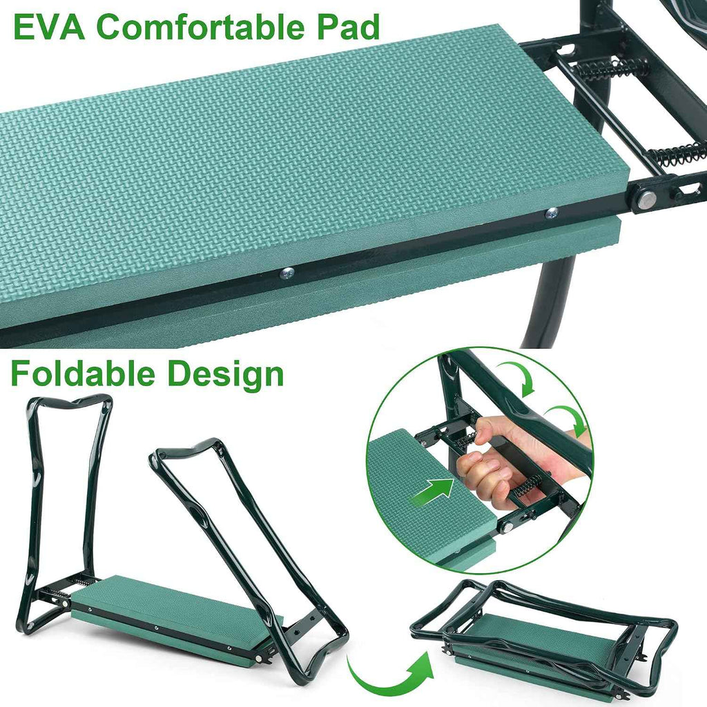 Foldable Garden Kneeler and Seat Heavy Duty Gardening Stool Kneeling Bench with Large Tool Pouch and Wider EVA Foam Kneeling Pad, Gifts for Women Men Seniors Gardener