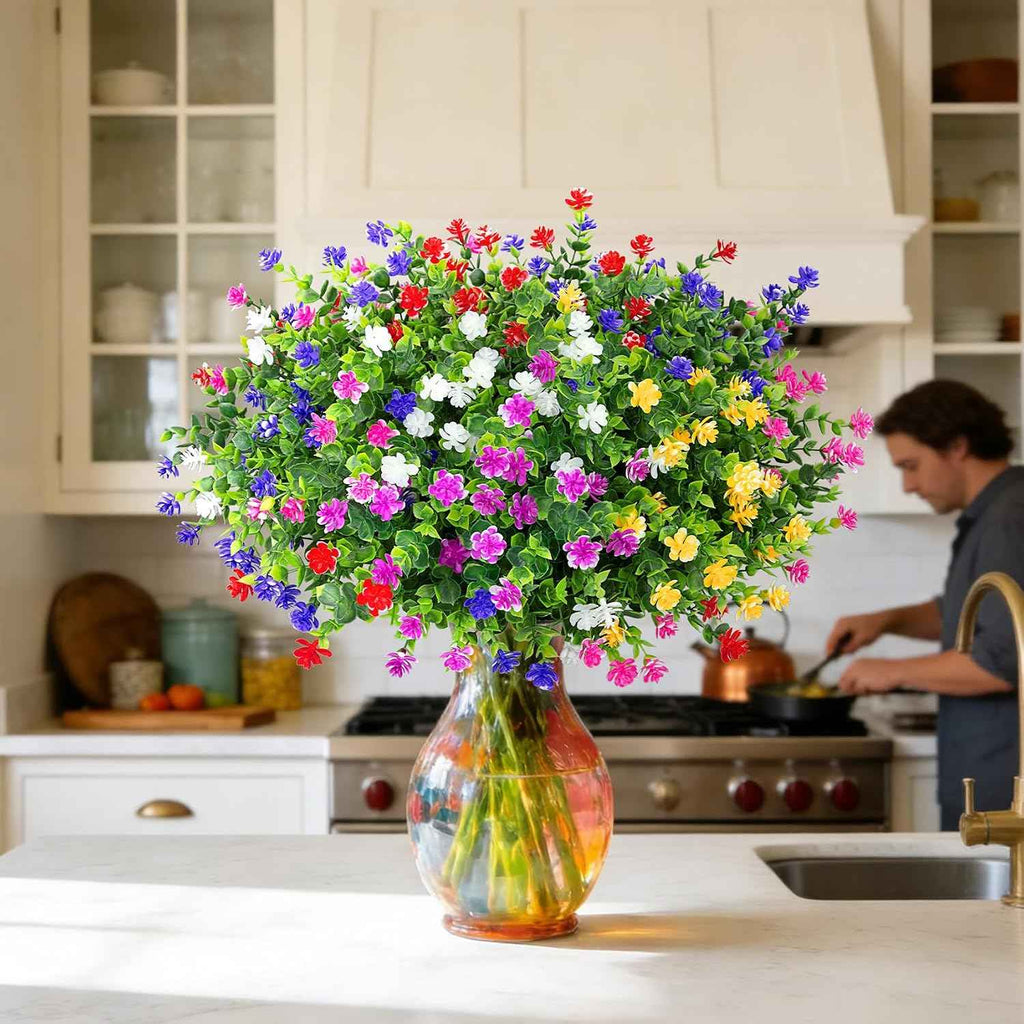Roberly 24 Bundles Artificial Flowers for Outdoors Fake Plants, Mixed | Faux flowers, eucalyptus plants, plastic greenery shrub, UV resistant, window box garden porch farmhouse decorations