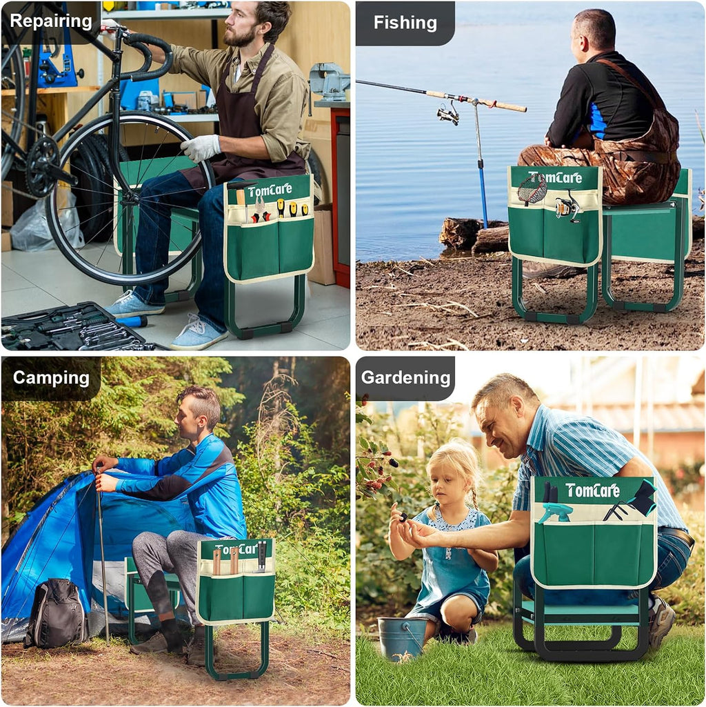 TomCare Garden Kneeler and Seat, 11.14" Kneeling Pad Sturdy Garden Bench | 2-in-1 Heavy Duty Garden Stool, 2 Tool Pouches, Foldable Design, Gardening Gift for Women, Men and Gardeners