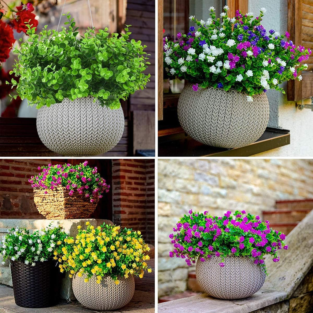 Artificial Flowers Outdoor,8 Bundles UV Resistant Fake Flowers,Outside Plastic Faux Flowers Greenery Shrubs Plants for Indoor Outdoor Planter Home Porch Decor(Green)