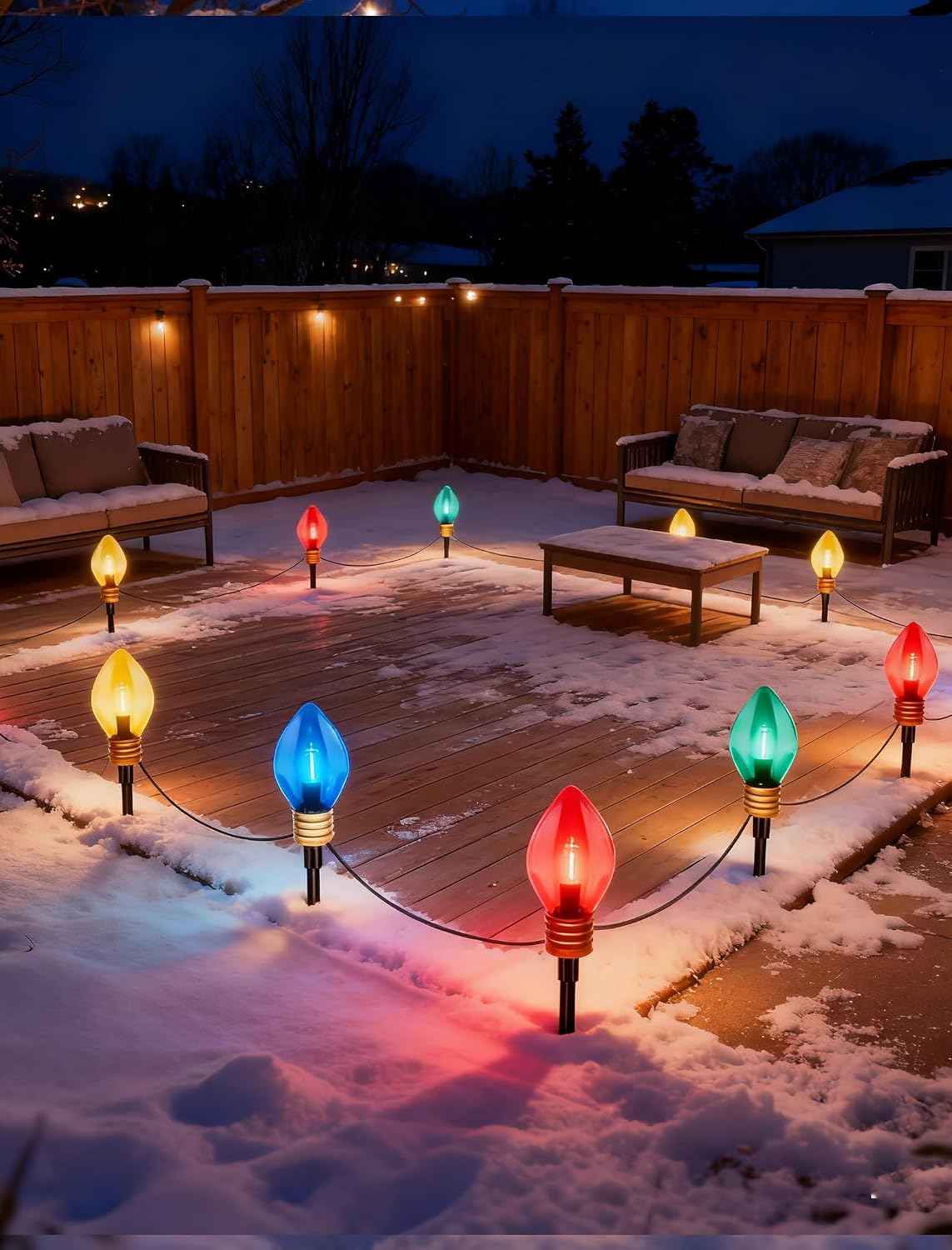 C9 Jumbo Christmas Pathway Lights Outdoor, 6.5Ft Christmas Decorations with 4 7.5'' LED Giant Multicolor Walkway Lights Bulb Waterproof, Vintage Xmas String Light for Lawn Holiday Outside Yard Garden