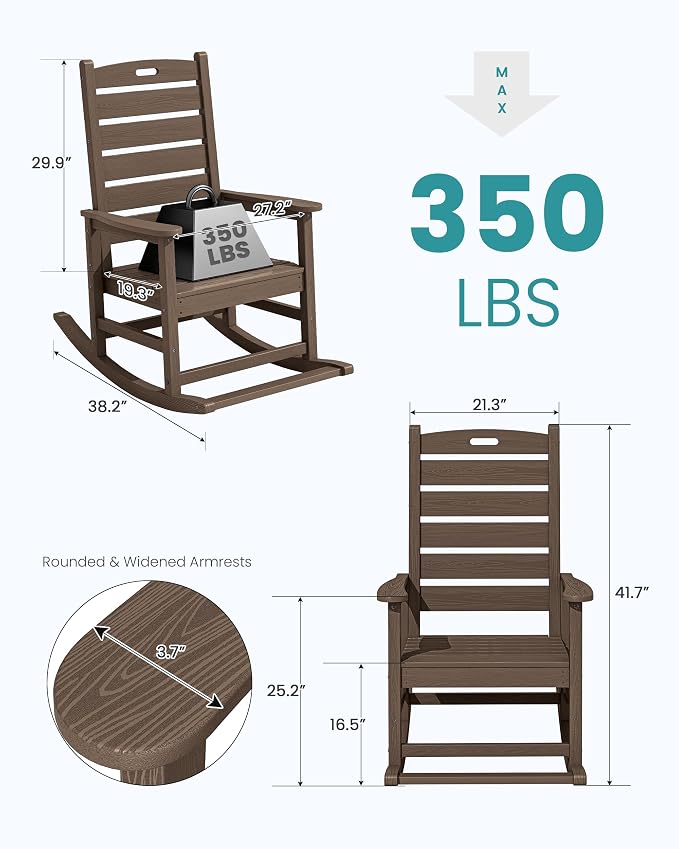 SERWALL Outdoor Rocking Chair, Oversized Rocking Chair - Image 3