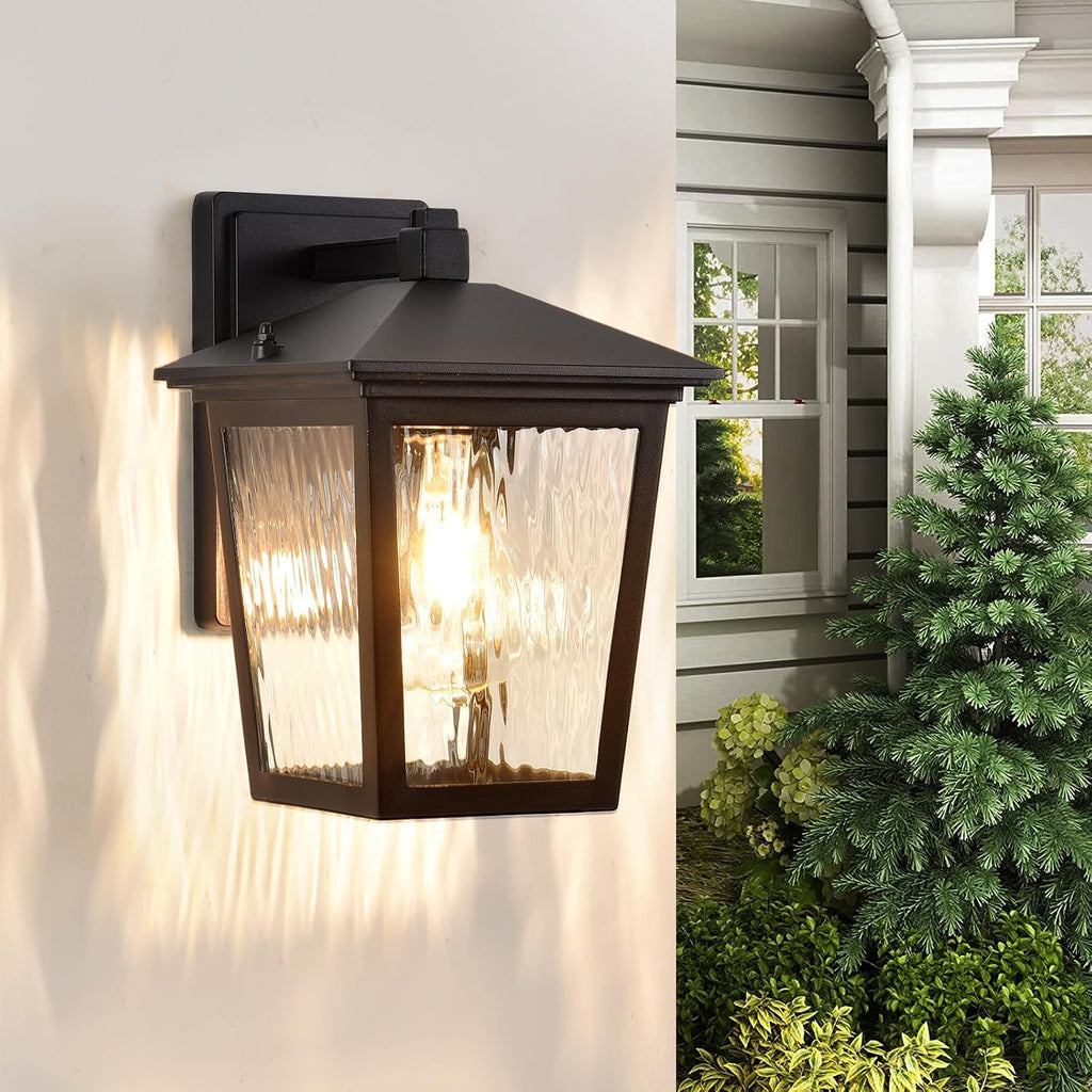 Black Outdoor Wall Sconce Anti-Rust Wall Light Fixture Water Glass