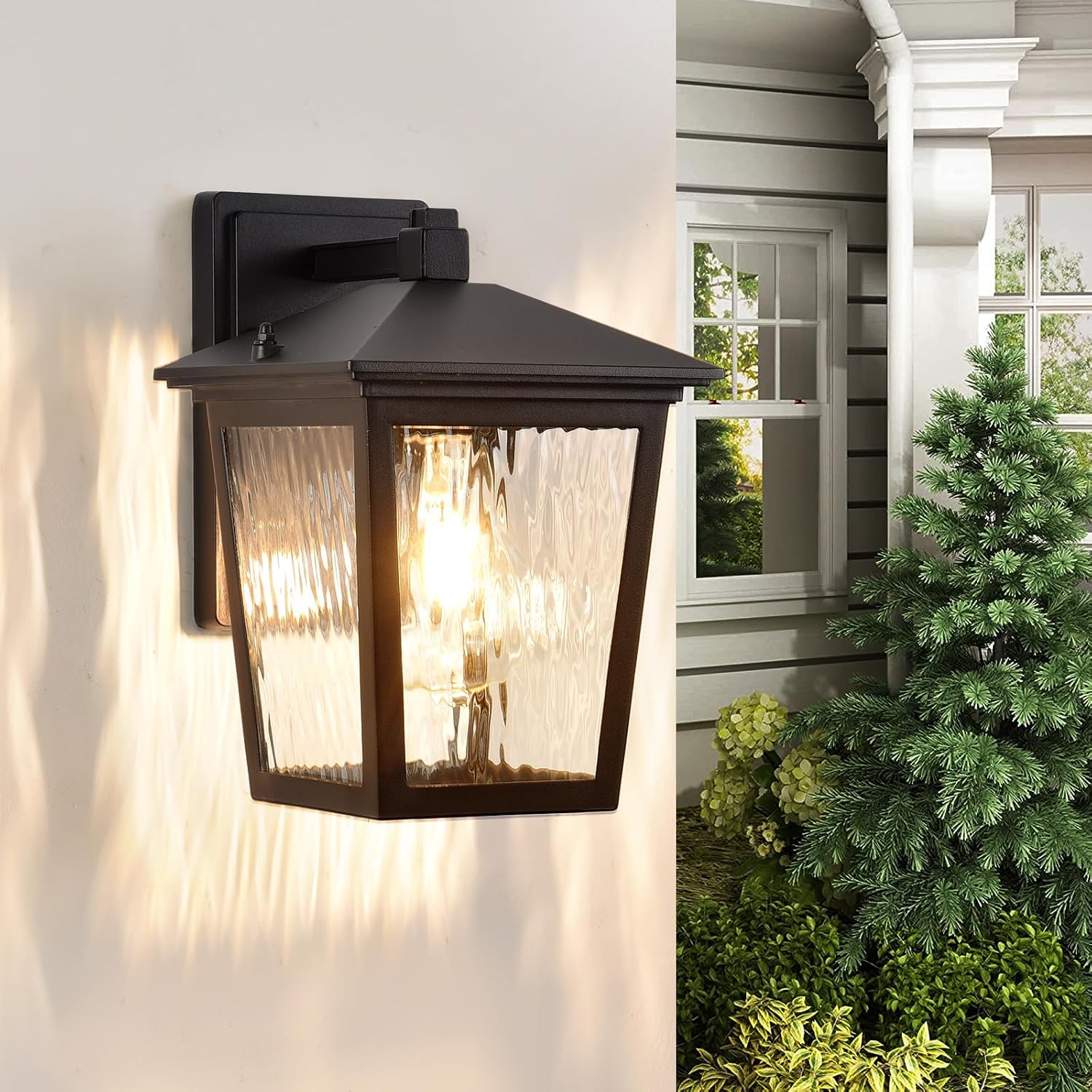 Black Outdoor Wall Sconce Anti-Rust Wall Light Fixture Water Glass