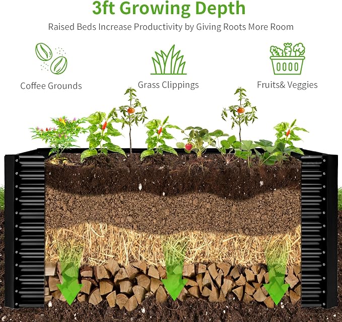 Land Guard 8x4x3ft Rectangular Galvanized Raised Garden Beds, Large-Capacity - Image 3